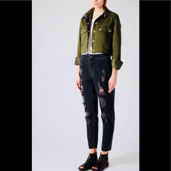 Topshop Jackets & Blazers - NEW TOPSHOP Cropped Khaki Military Jacket-Size 2